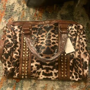 New Animal Print Satchel Purse w/ gold accents